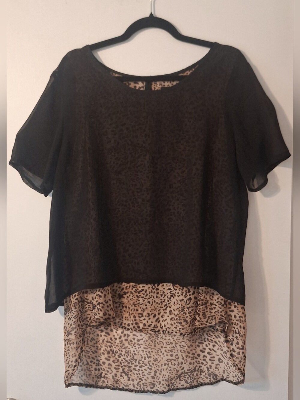 Papillon Blanc Black and Leopard Sheer Layered Top